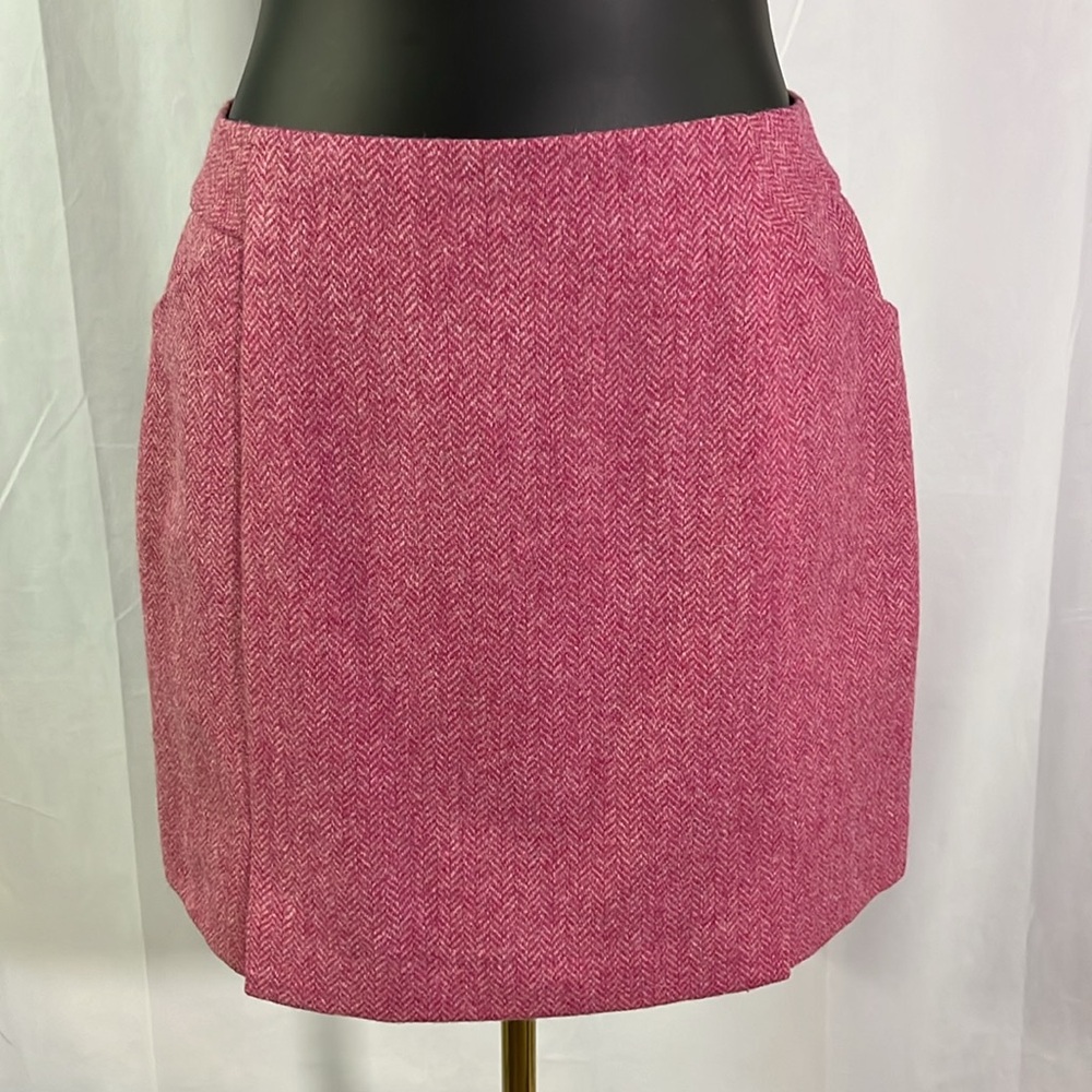 Boden Pink Herringbone British Tweed by MOON Wool Mini Skirt